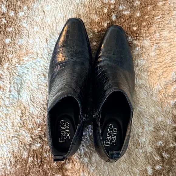 Franco Sarto Black Croc Embossed Ankle Booties Size 8 - Picture 5 of 5